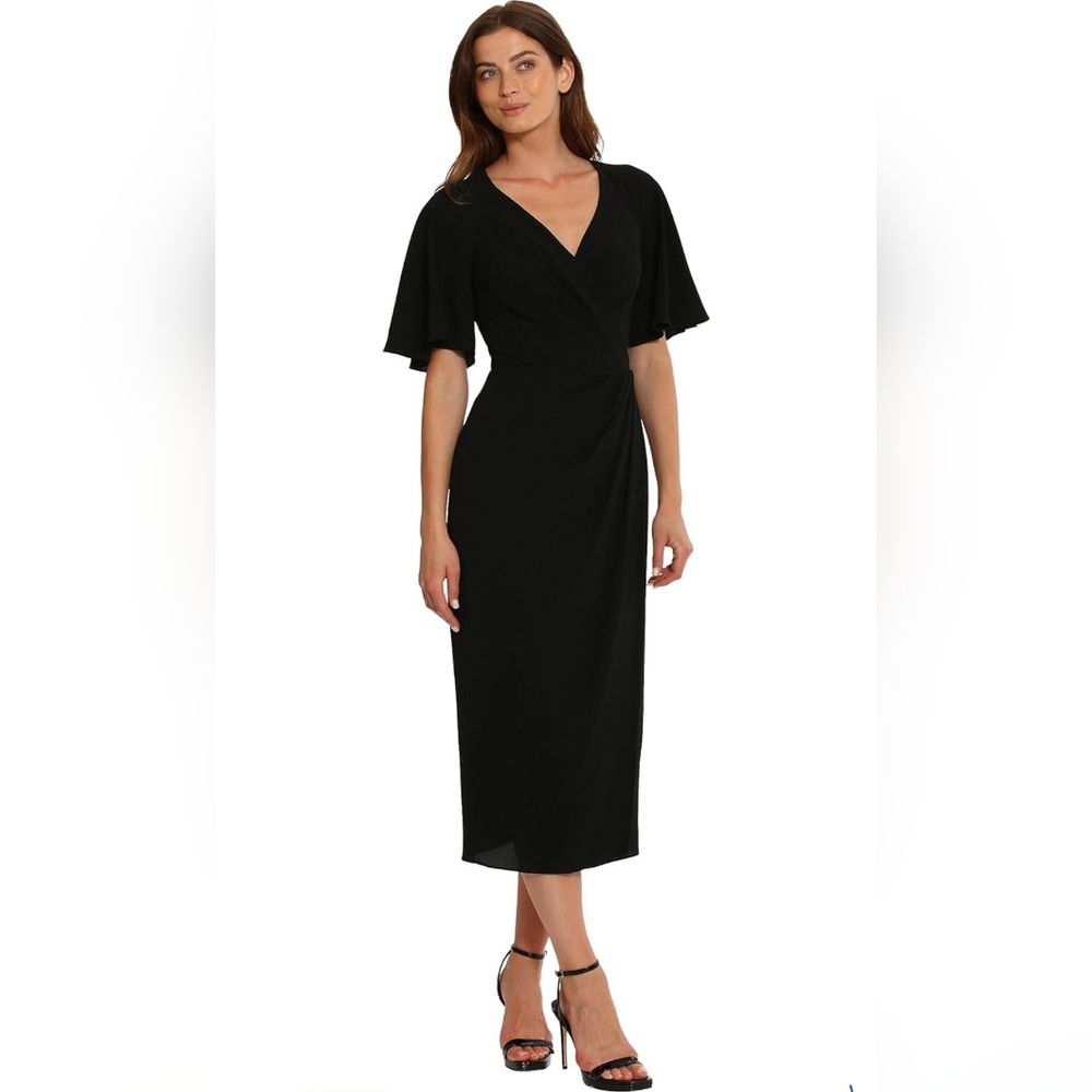 Maggy London Flutter Sleeve Faux Wrap Midi Dress